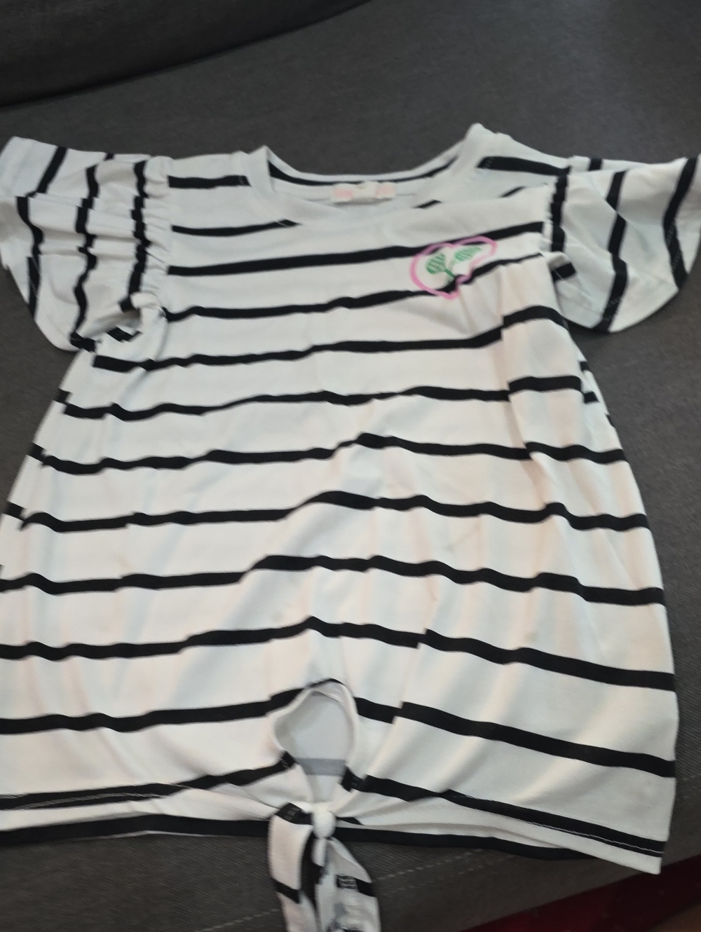 Girls Black & White Striped Tie-Front Top with Heart Patch